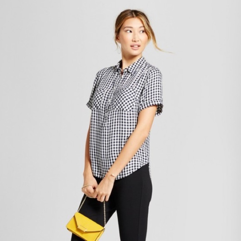 AND BLUE+WHITE GINGHAM T-SHIRT